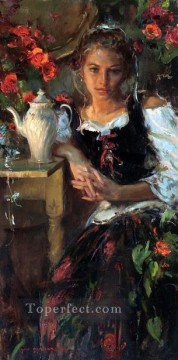 Women Painting - begonias and darjeeling DFG Impressionist